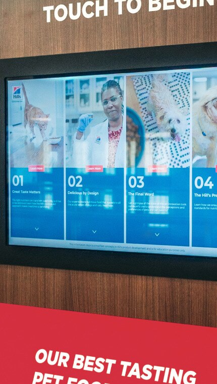 Interactive screens in the visitor's section of the Hill’s Pet Nutrition Centre